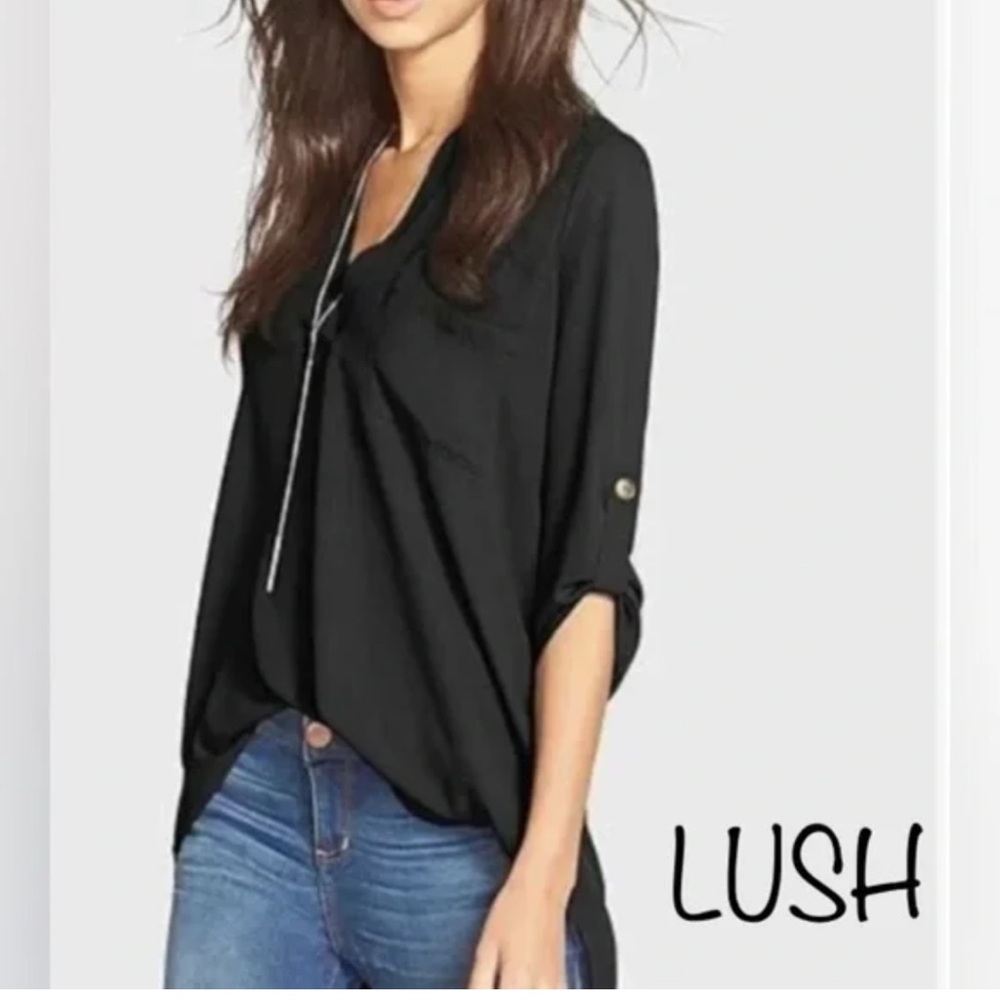 Lush V Neck Black Blouse